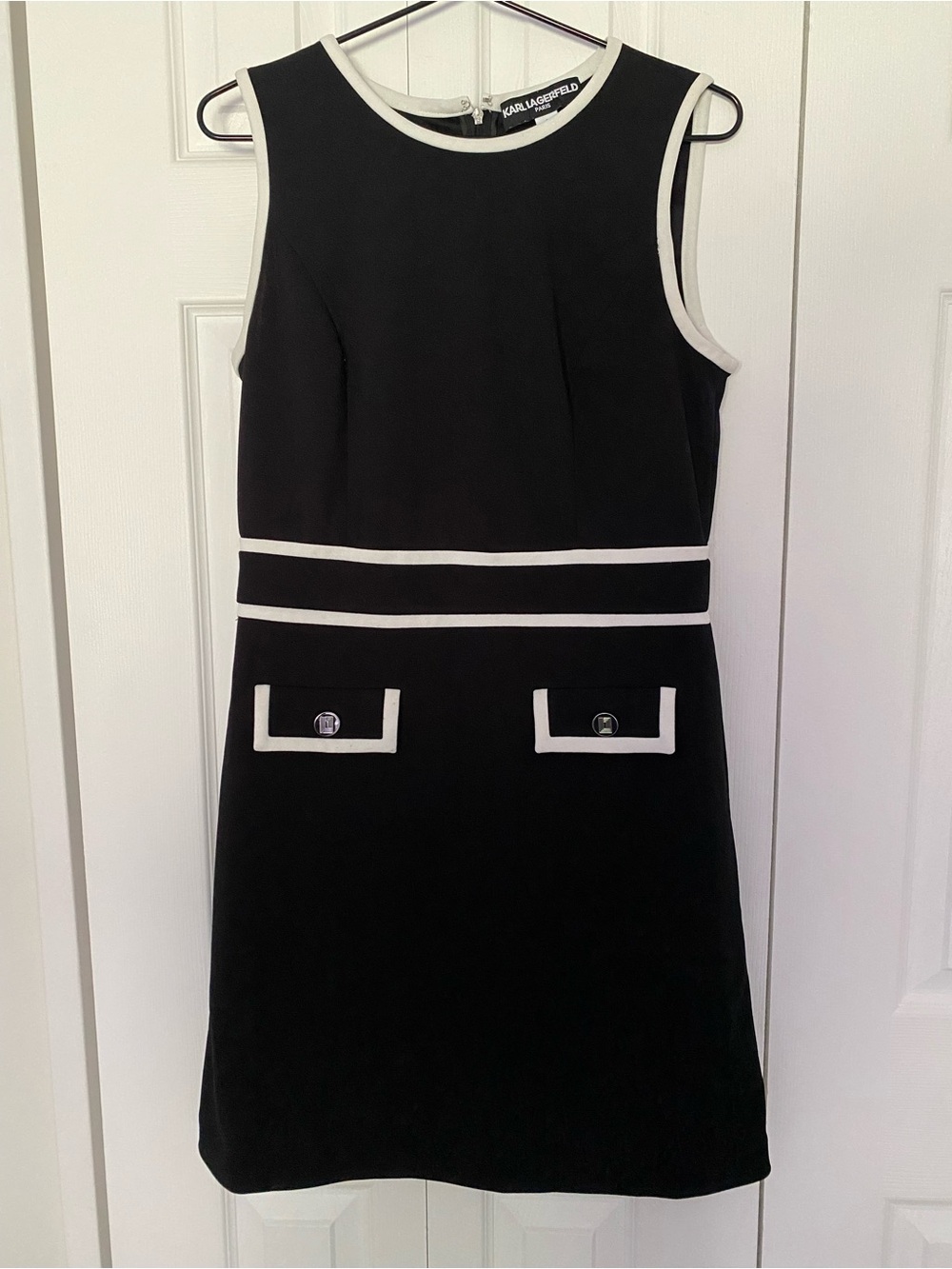Karl Lagerfeld Black Dress with White Trim and Pocket Detail